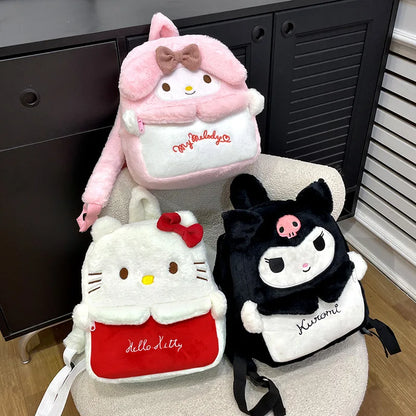 Kawaii Sanrio Hello Kitty Backpack My Melody Kuromi Plush Schoolbag Cartoon Large Capacity Yk2 Fashion Women's Bag Birthday Gift