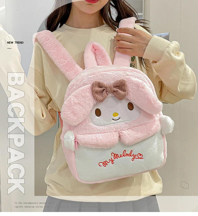 Kawaii Sanrio Hello Kitty Backpack My Melody Kuromi Plush Schoolbag Cartoon Large Capacity Yk2 Fashion Women's Bag Birthday Gift