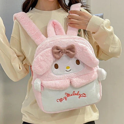 Kawaii Sanrio Hello Kitty Backpack My Melody Kuromi Plush Schoolbag Cartoon Large Capacity Yk2 Fashion Women's Bag Birthday Gift