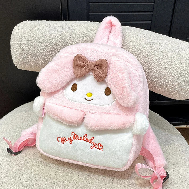 Kawaii Sanrio Hello Kitty Backpack My Melody Kuromi Plush Schoolbag Cartoon Large Capacity Yk2 Fashion Women's Bag Birthday Gift