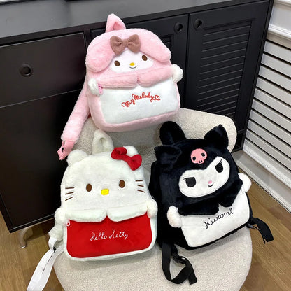 Kawaii Sanrio Hello Kitty Backpack My Melody Kuromi Plush Schoolbag Cartoon Large Capacity Yk2 Fashion Women's Bag Birthday Gift